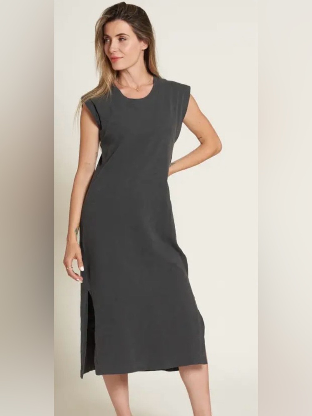 Rowan, Georgia Slub Muscle Tank Dress, Medium, Charcoal Gray